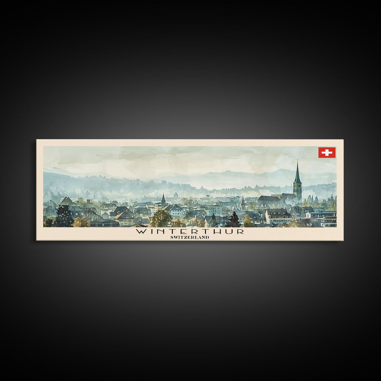 Winterthur Switzerland Travel Art, City Art, Framed Canvas Print or Metal Wall Art, Europe Travel Poster, Panoramic Wall Art, Extra Wide Wall Art