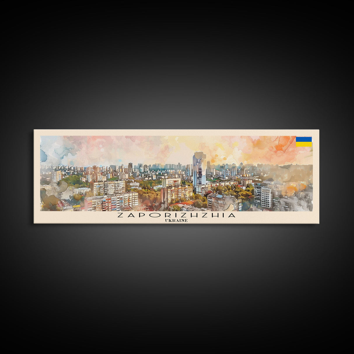 Zaporizhzhia Ukraine Panoramic Travel Poster, Framed Canvas Print or Metal Wall Art, Travel Art, Home Decor, Panoramic Painting, Midcentury Art