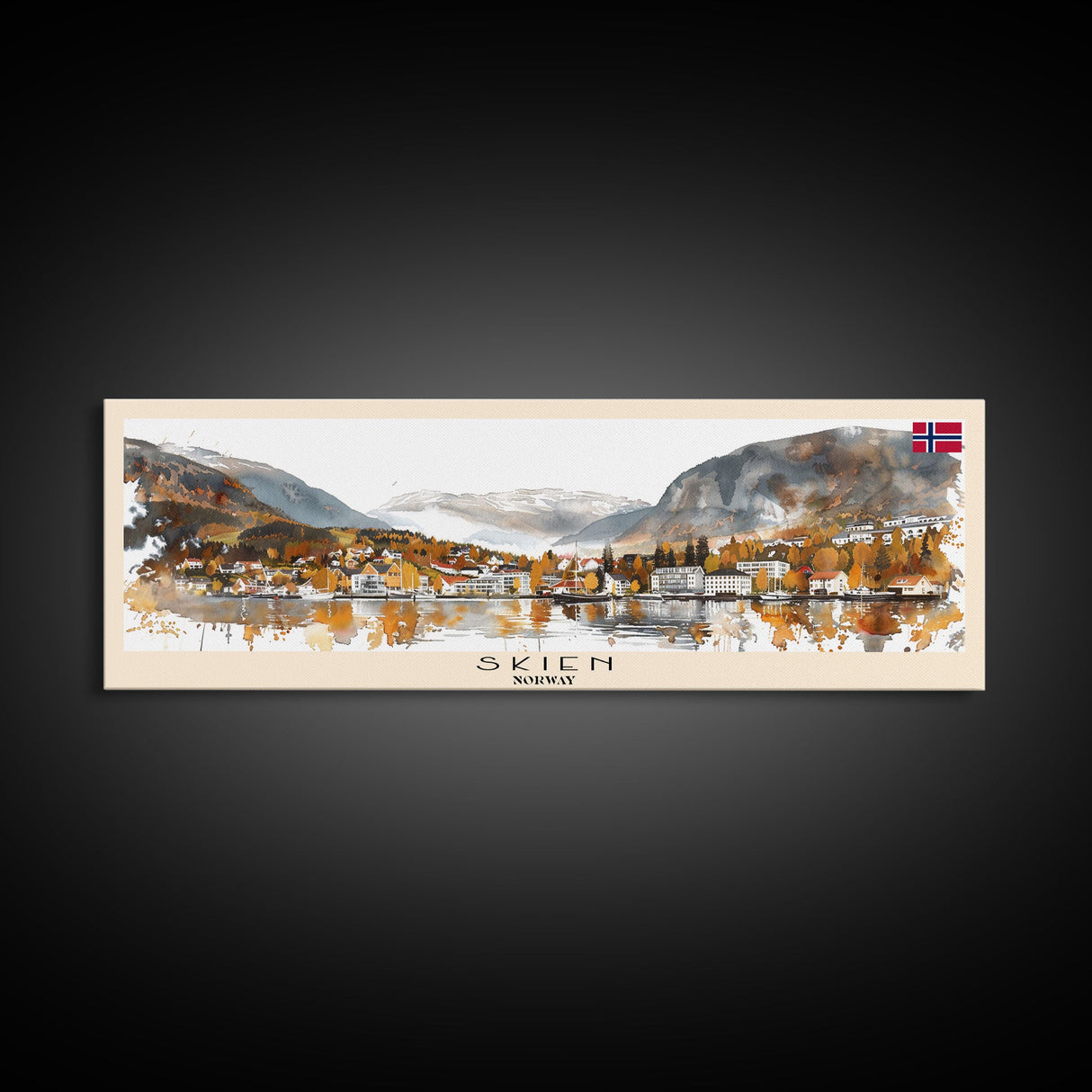 Skien Norway Travel Art, City Art, Framed Canvas Print or Metal Wall Art, Europe Travel Poster, Panoramic Wall Art, Extra Wide Wall Art