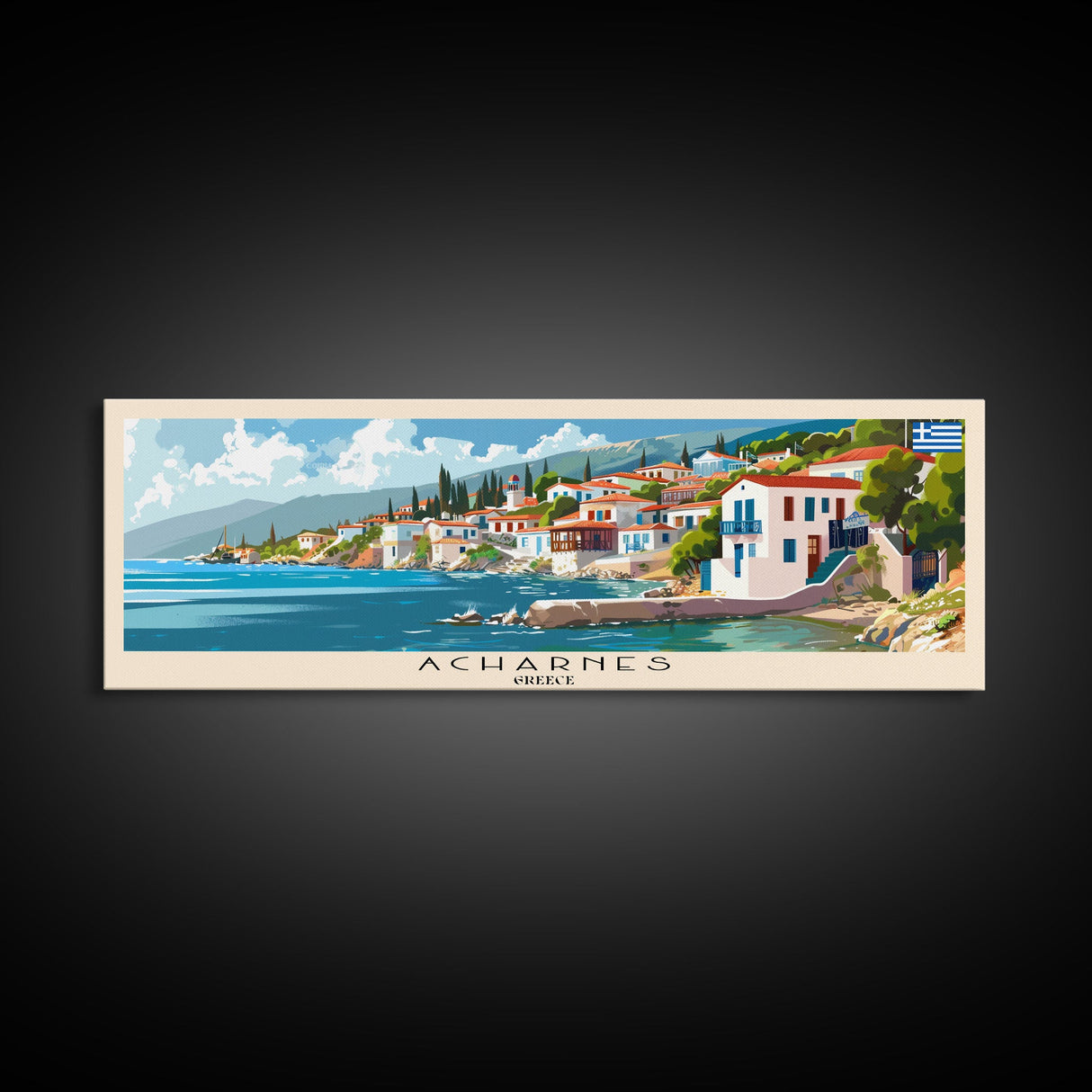 Acharnes Greece Travel Print Wall Art, Panoramic City Art, Travel Art, Wall Decor, Vacation Gift, Framed Canvas Print Or Metal Art