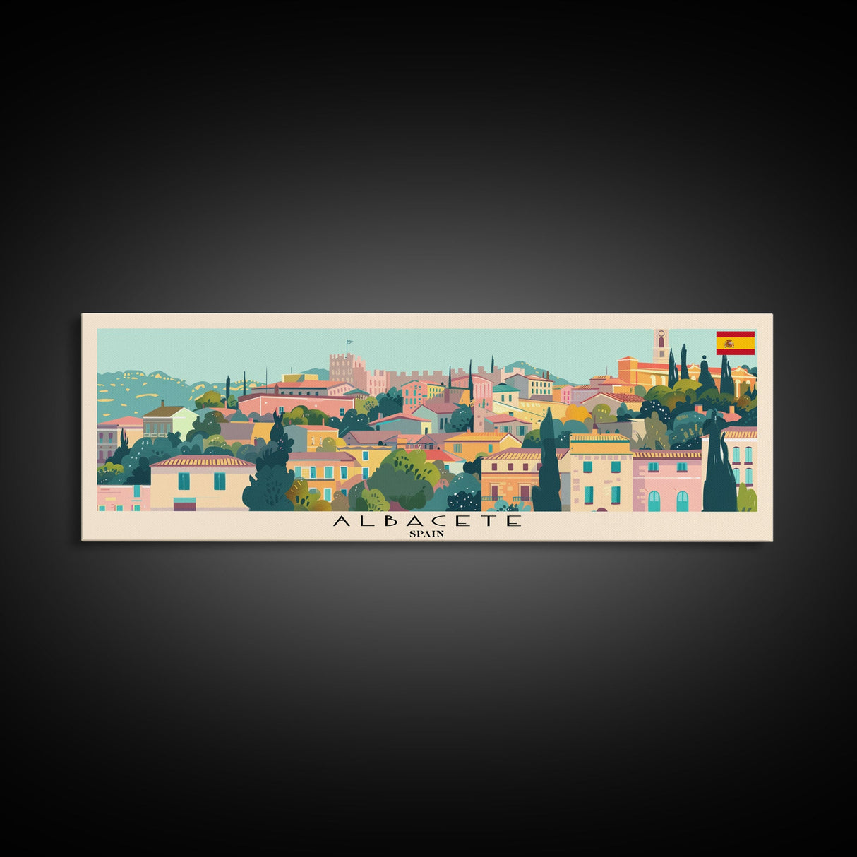 Albacete Spain Travel Print Wall Art, Panoramic City Art, Travel Art, Wall Decor, Vacation Gift, Framed Canvas Print Or Metal Art