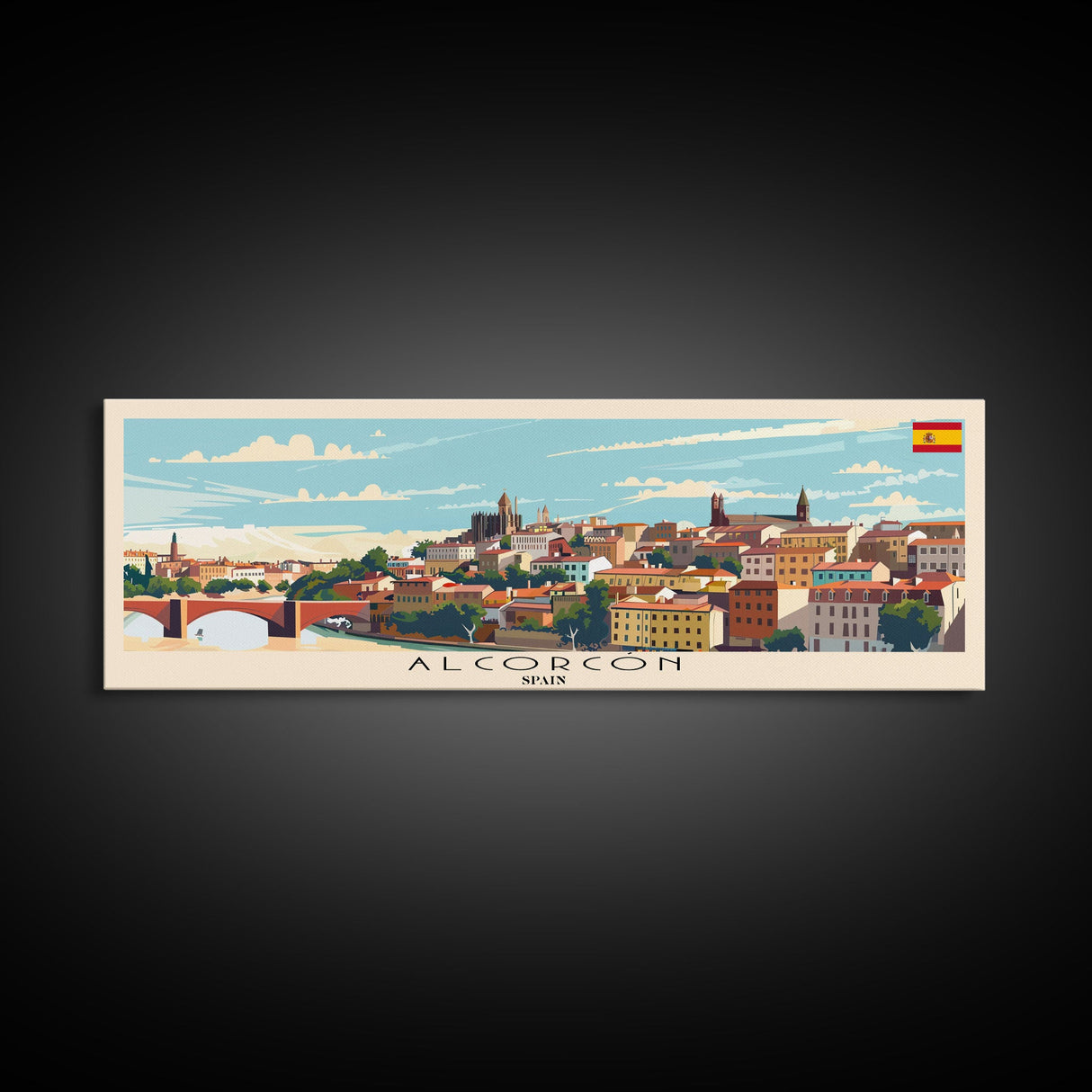 Alcorcón Spain Panoramic Travel Poster, Framed Canvas Print or Metal Wall Art, Travel Art, Home Decor, Panoramic Painting, Midcentury Art