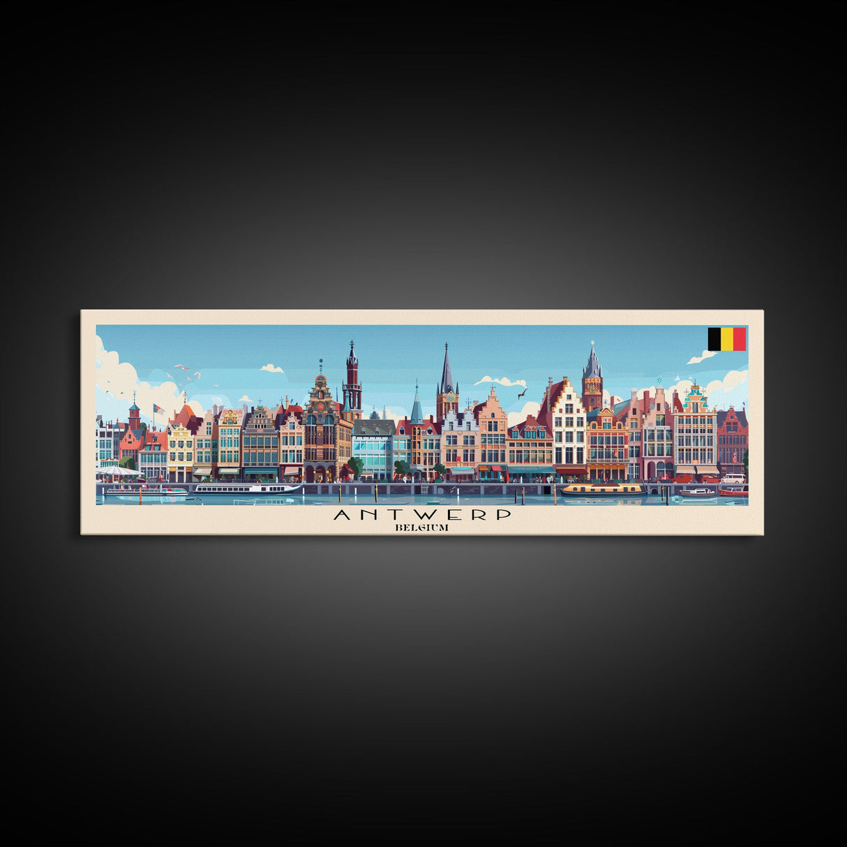 Antwerp Belgium Wall Art, Panoramic Travel Poster, Panoramic Framed Canvas Print, City Wall Art, Wall Hanging Home Decor, Travel Art