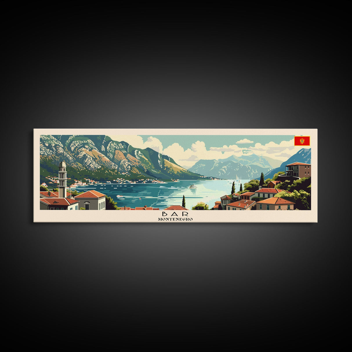 Bar Montenegro Panoramic Travel Poster, Framed Canvas Print or Metal Wall Art, Travel Art, Home Decor, Panoramic Painting, Midcentury Art