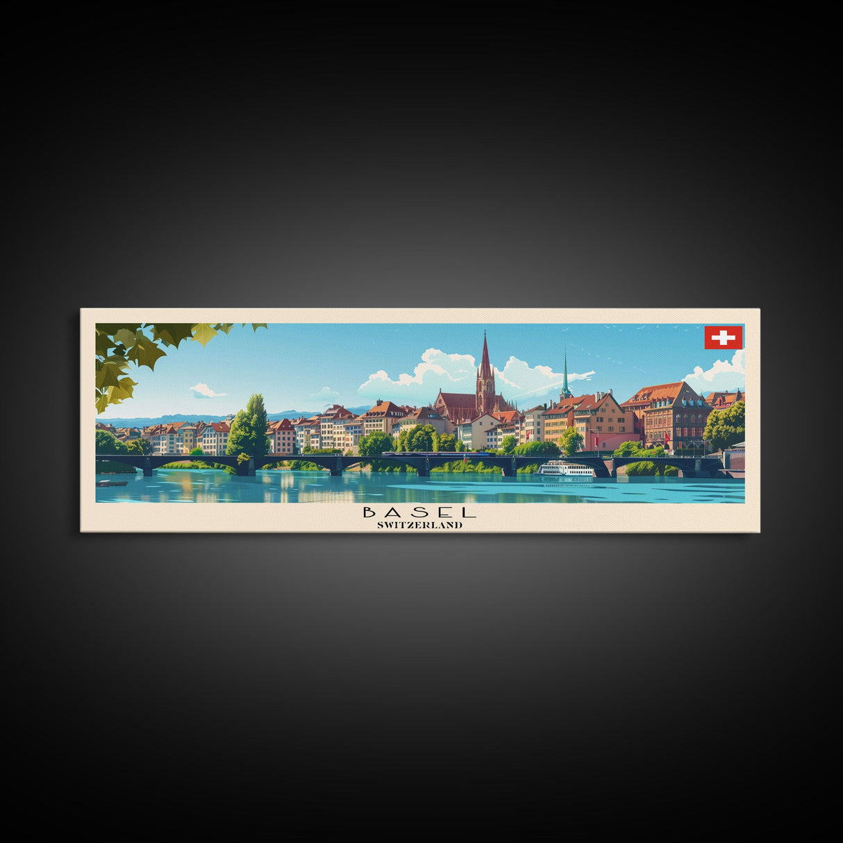 Basel SwitzerlandTravel Art, City Art, Framed Canvas Print or Metal Wall Art, Europe Travel Poster, Panoramic Wall Art, Extra Wide Wall Art