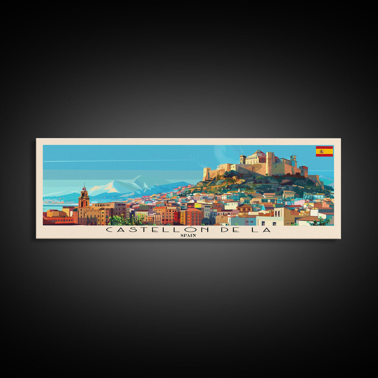 Castellon de la Plana Spain Wall Art, Panoramic Travel Poster, Panoramic Framed Canvas Print, City Wall Art, Wall Hanging Home Decor, Travel Art