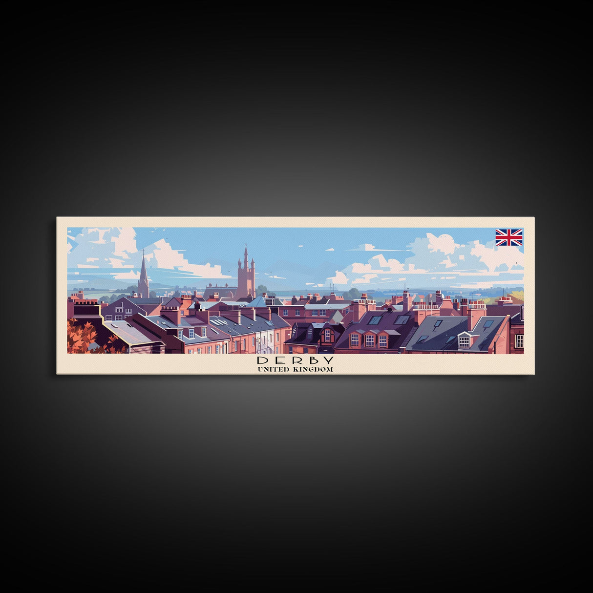 Derby United Kingdom Travel Print Wall Art, Panoramic City Art, Travel Art, Wall Decor, Vacation Gift, Framed Canvas Print Or Metal Art