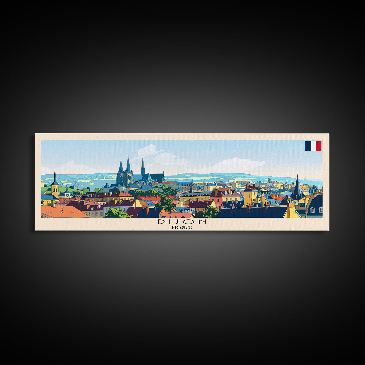 Dijon France Travel Art, City Art, Framed Canvas Print or Metal Wall Art, Europe Travel Poster, Panoramic Wall Art, Extra Wide Wall Art