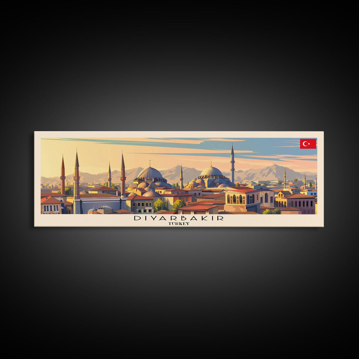 Diyarbakr Turkey Panoramic Travel Poster, Framed Canvas Print or Metal Wall Art, Travel Art, Home Decor, Panoramic Painting, Midcentury Art