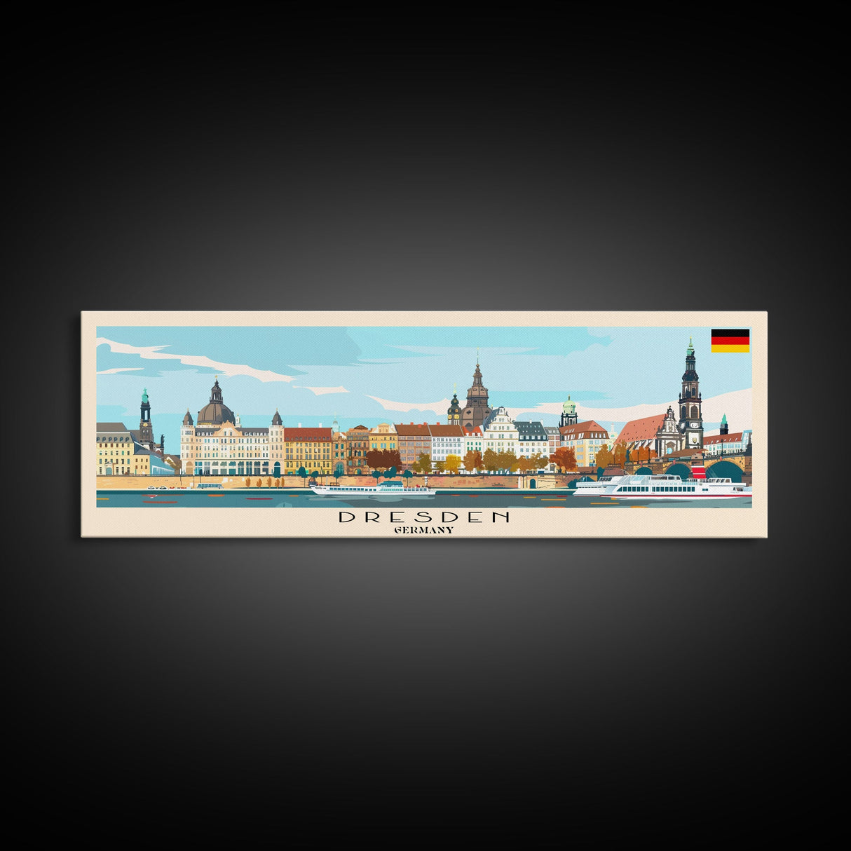 Dresde Germany Travel Art, City Art, Framed Canvas Print or Metal Wall Art, Europe Travel Poster, Panoramic Wall Art, Extra Wide Wall Art