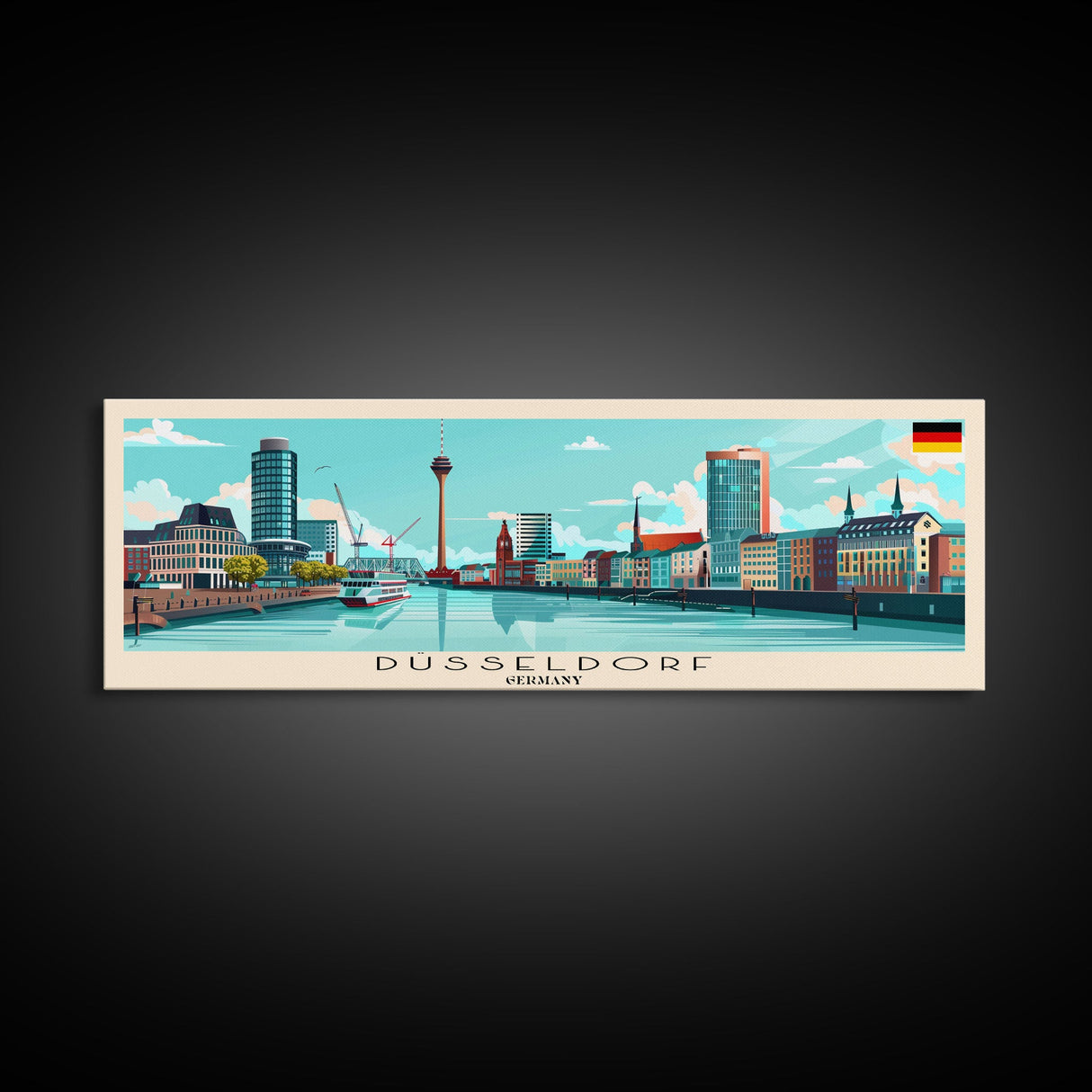 Dusseldorf Germany Travel Art, City Art, Framed Canvas Print or Metal Wall Art, Europe Travel Poster, Panoramic Wall Art, Extra Wide Wall Art