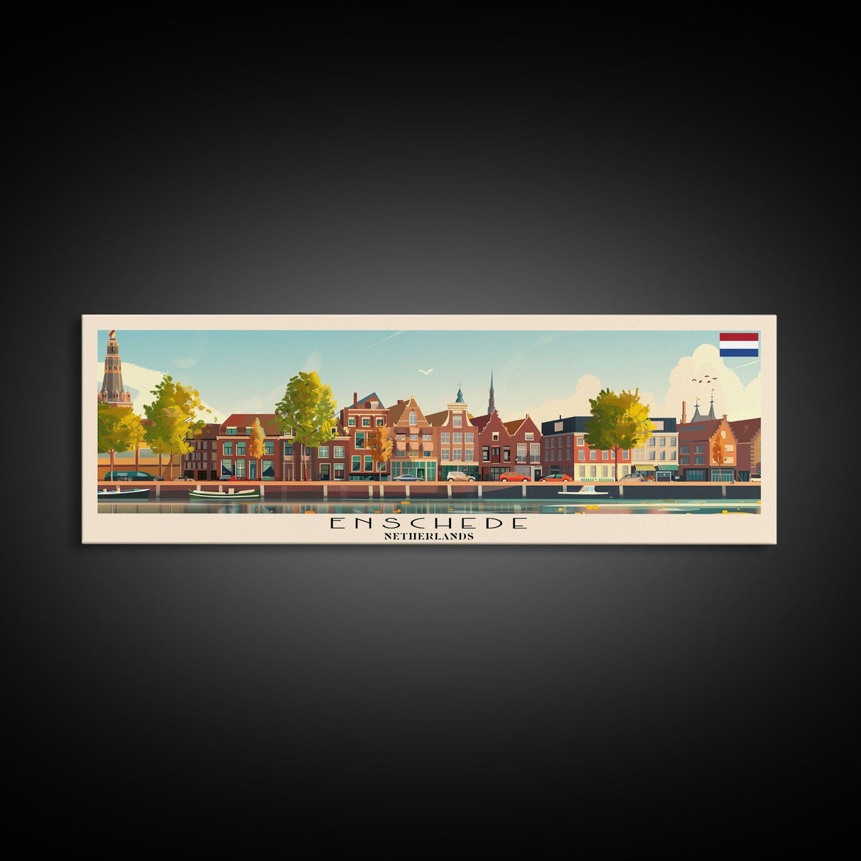 Enschede Netherlands Wall Art, Panoramic Travel Poster, Panoramic Framed Canvas Print, City Wall Art, Wall Hanging Home Decor, Travel Art