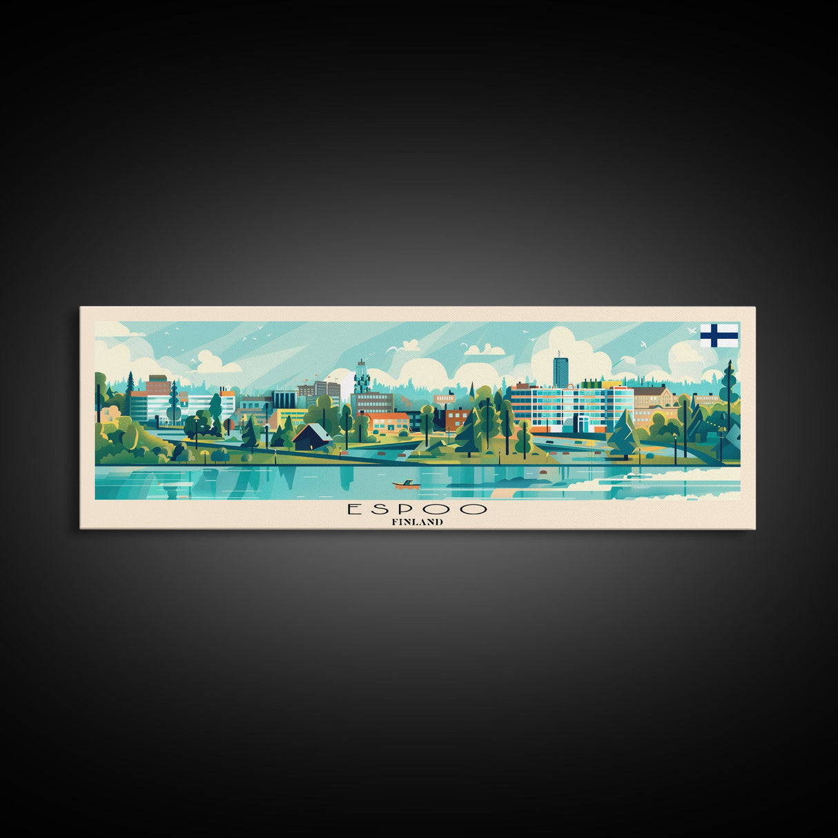 Espoo Finland Wall Art, Panoramic Travel Poster, Panoramic Framed Canvas Print, City Wall Art, Wall Hanging Home Decor, Travel Art