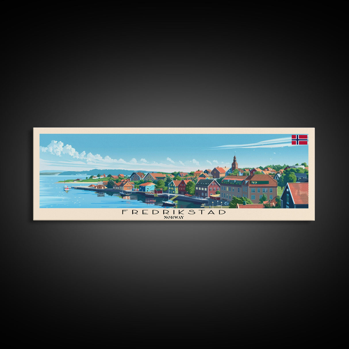 Fredrikstad Norway Travel Art, City Art, Framed Canvas Print or Metal Wall Art, Europe Travel Poster, Panoramic Wall Art, Extra Wide Wall Art