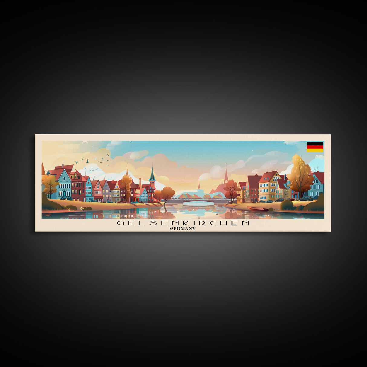 Gelsenkirchen Germany Panoramic Travel Poster, Framed Canvas Print or Metal Wall Art, Travel Art, Home Decor, Panoramic Painting, Midcentury Art