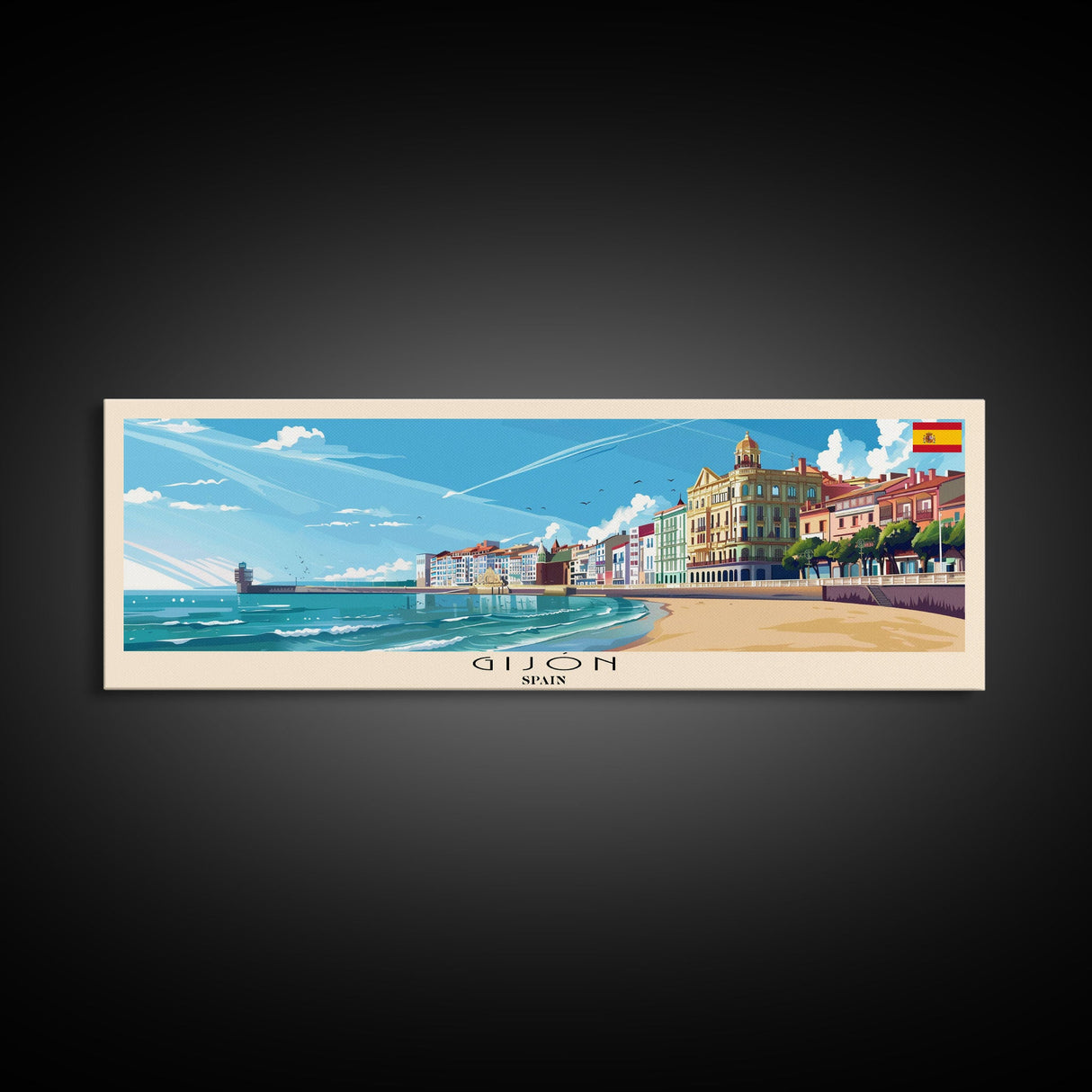 Gijón Spain Travel Print Wall Art, Panoramic City Art, Travel Art, Wall Decor, Vacation Gift, Framed Canvas Print Or Metal Art