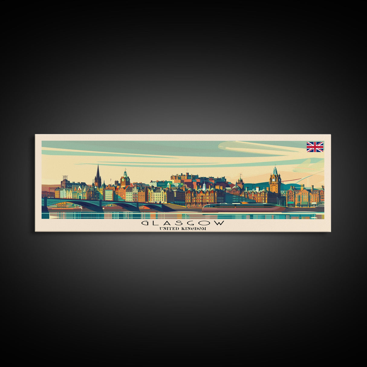 Glasgow United Kingdom Travel Art, City Art, Framed Canvas Print or Metal Wall Art, Europe Travel Poster, Panoramic Wall Art, Extra Wide Wall Art