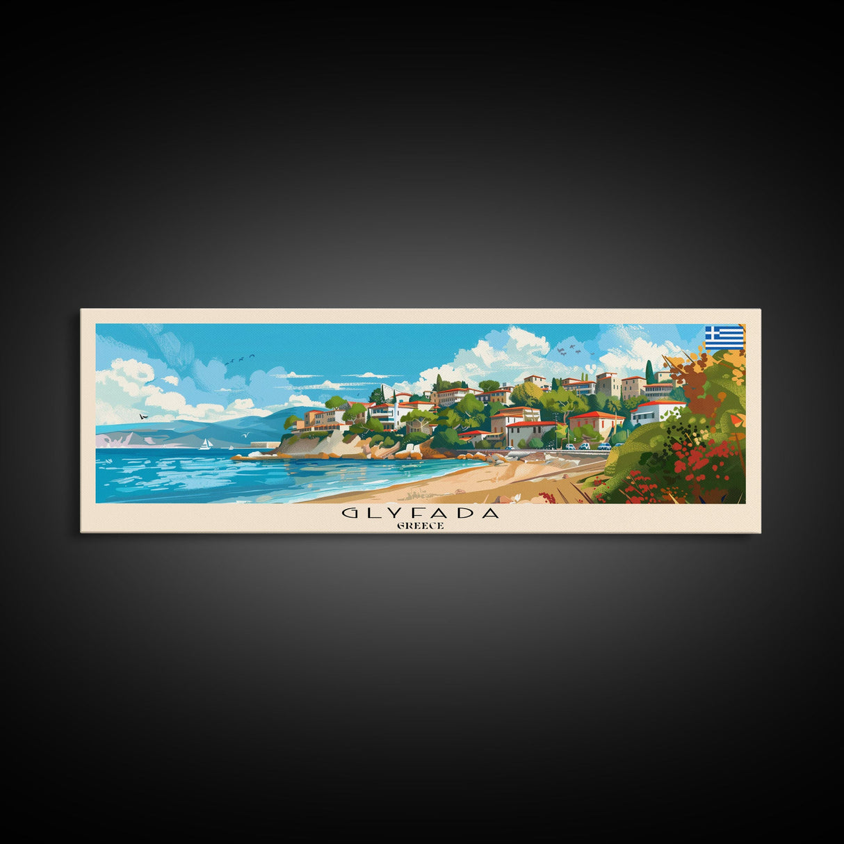 Glyfada Greece Wall Art, Panoramic Travel Poster, Panoramic Framed Canvas Print, City Wall Art, Wall Hanging Home Decor, Travel Art