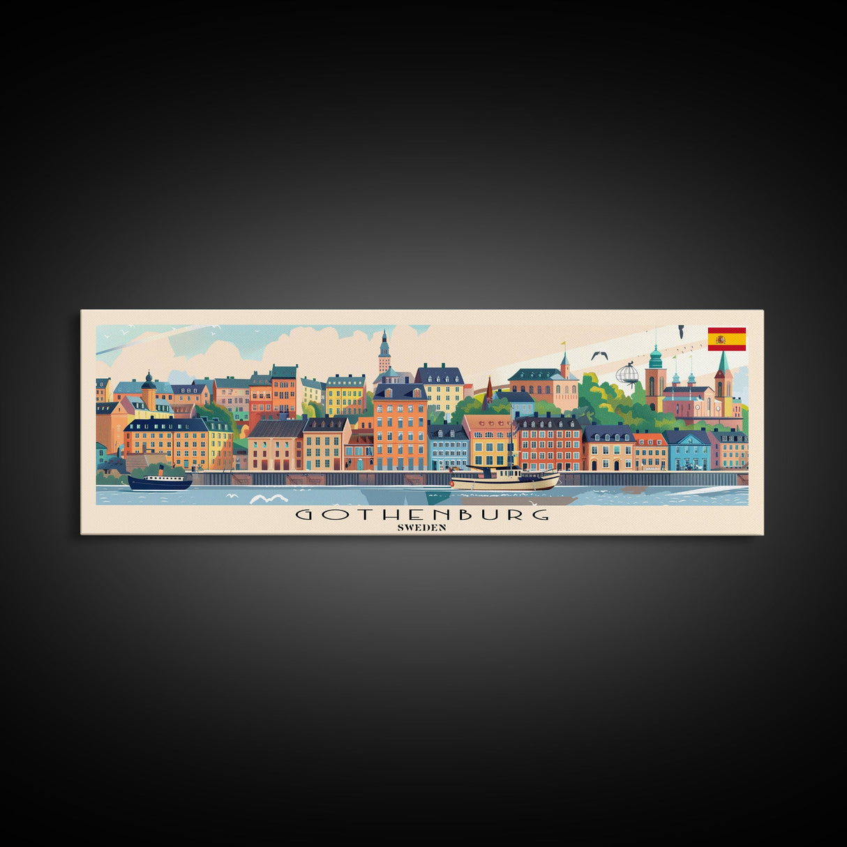 Gothenburg Sweden Travel Art, City Art, Framed Canvas Print or Metal Wall Art, Europe Travel Poster, Panoramic Wall Art, Extra Wide Wall Art