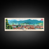 Graz Austria Wall Art, Panoramic Travel Poster, Panoramic Framed Canvas Print, City Wall Art, Wall Hanging Home Decor, Travel Art