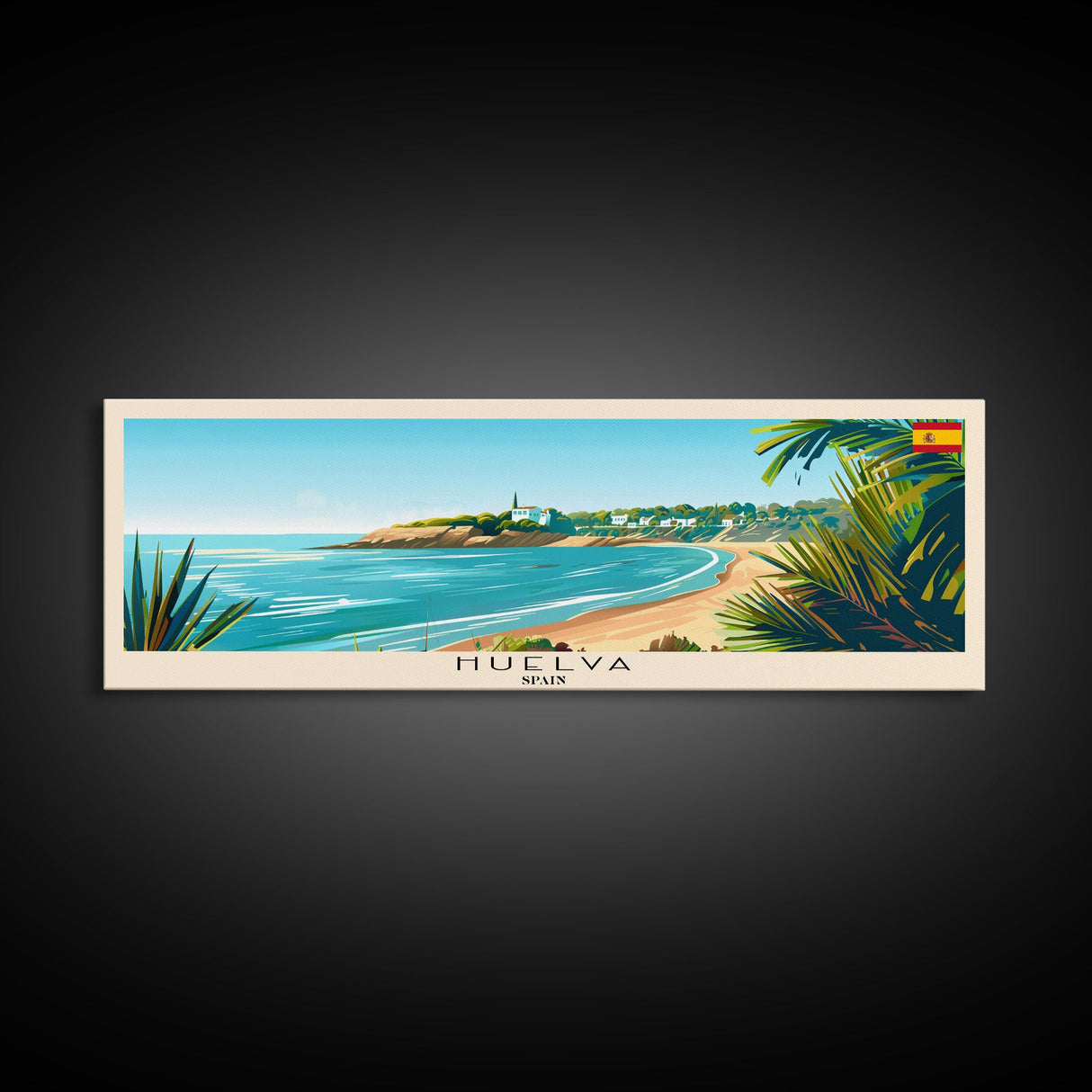 Huelva Spain Panoramic Travel Poster, Framed Canvas Print or Metal Wall Art, Travel Art, Home Decor, Panoramic Painting, Midcentury Art