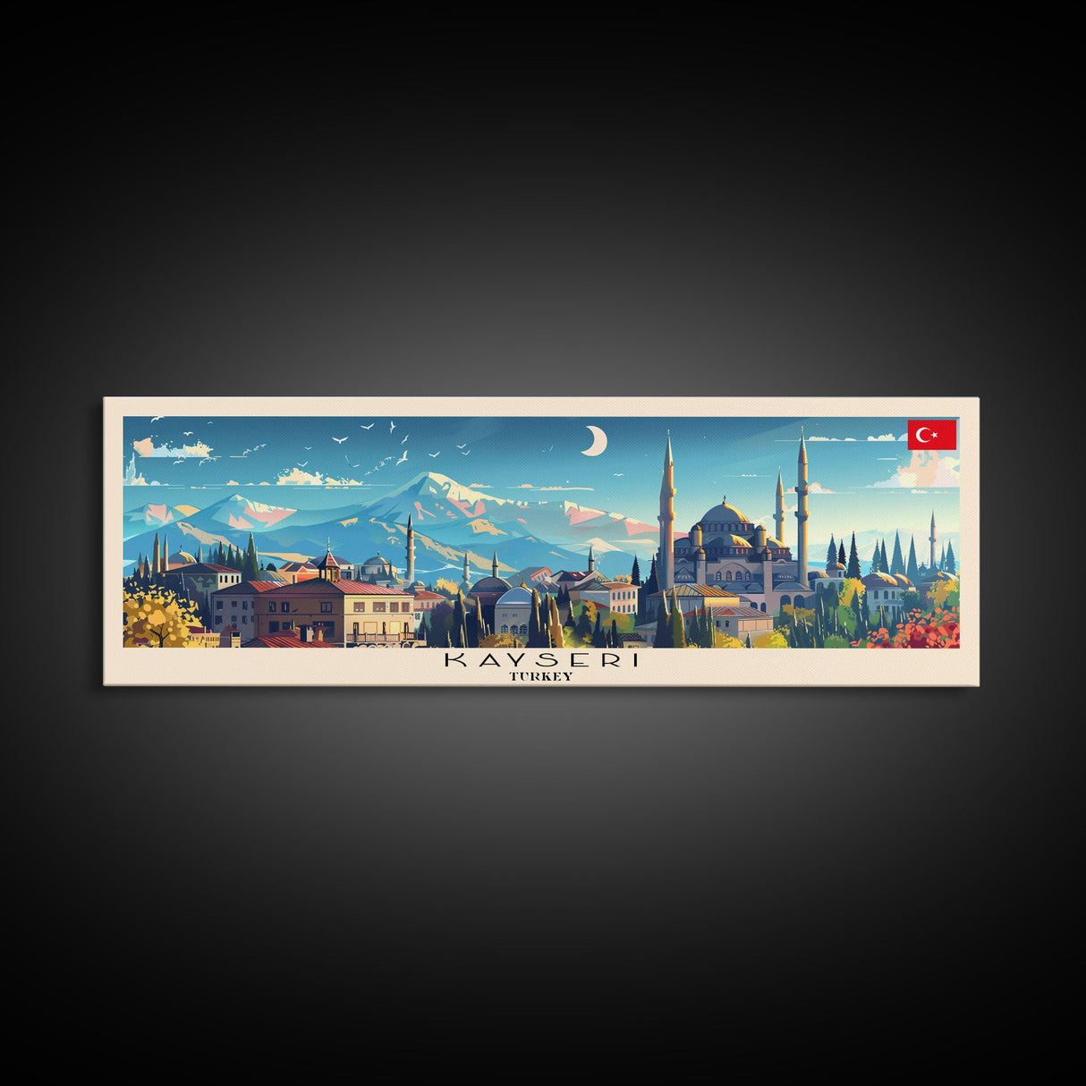 Kayseri Turkey Travel Art, City Art, Framed Canvas Print or Metal Wall Art, Europe Travel Poster, Panoramic Wall Art, Extra Wide Wall Art