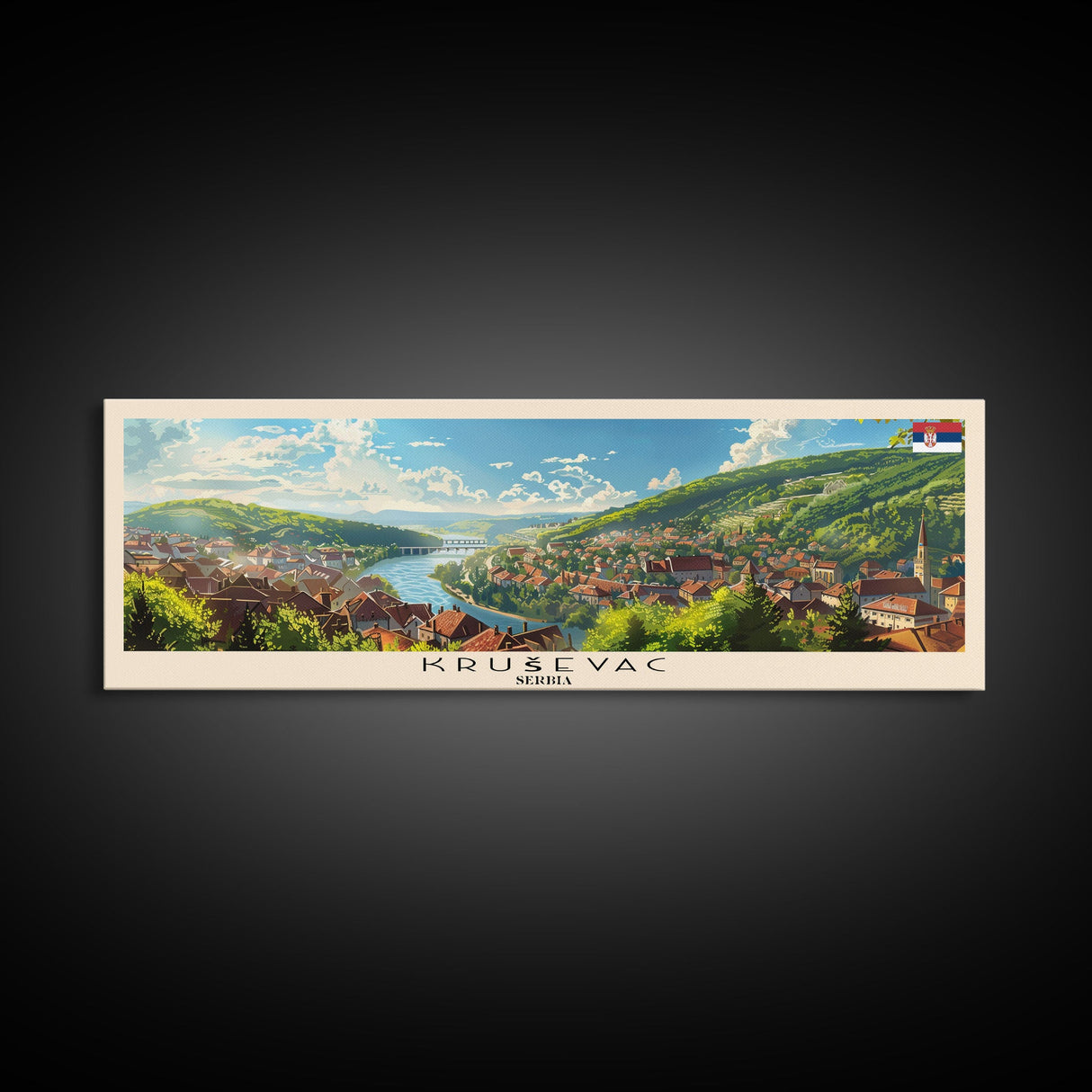 Krusevac Serbia Travel Art, City Art, Framed Canvas Print or Metal Wall Art, Europe Travel Poster, Panoramic Wall Art, Extra Wide Wall Art