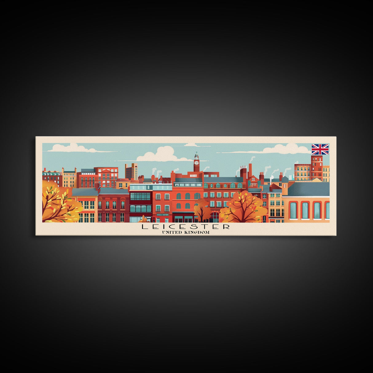 Leicester United Kingdom Travel Art, City Art, Framed Canvas Print or Metal Wall Art, Europe Travel Poster, Panoramic Wall Art, Extra Wide Wall Art