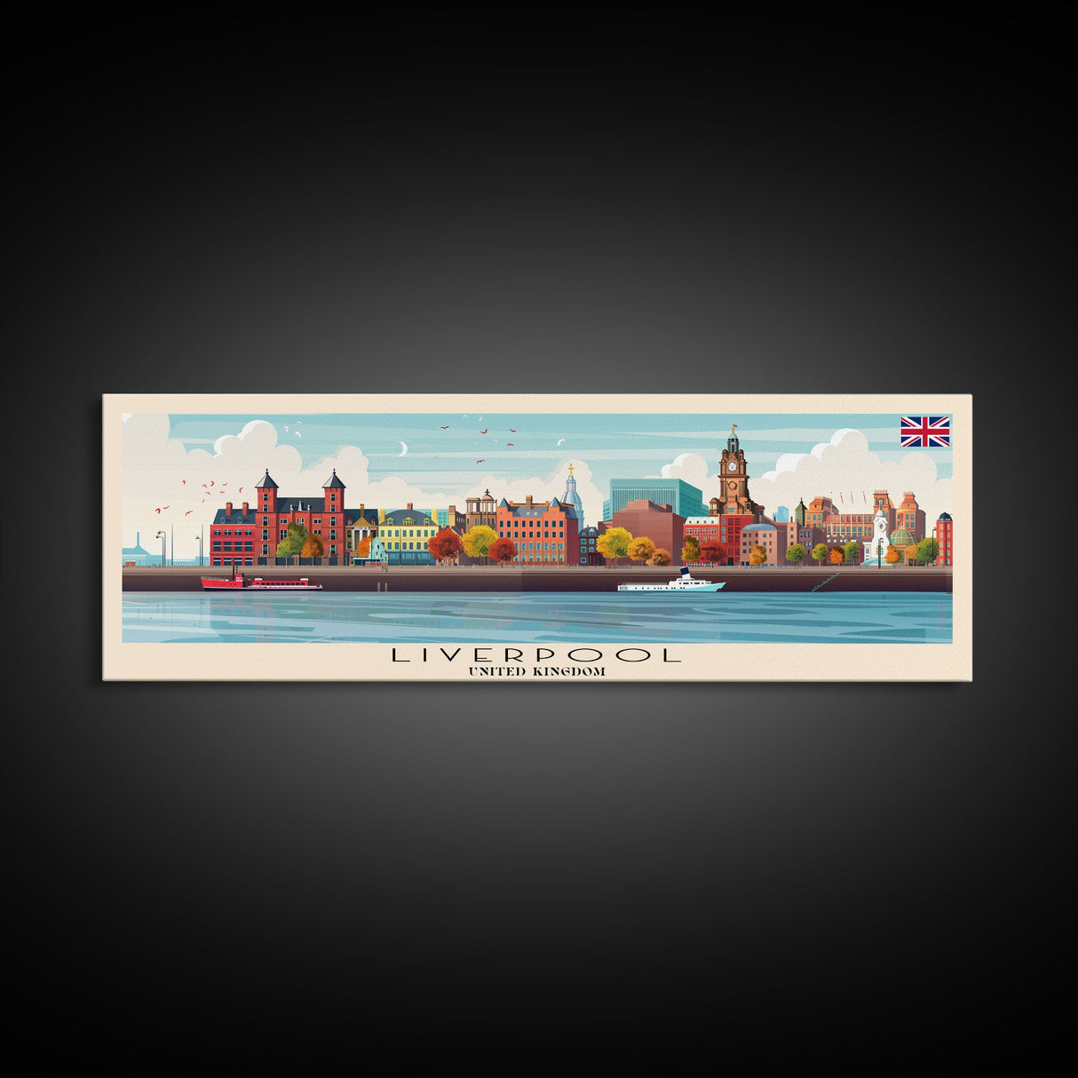 Liverpool United Kingdom Travel Art, City Art, Framed Canvas Print or Metal Wall Art, Europe Travel Poster, Panoramic Wall Art, Extra Wide Wall Art