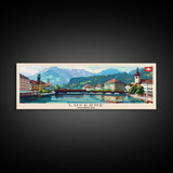 Lucerne Switzerland Travel Art, City Art, Framed Canvas Print or Metal Wall Art, Europe Travel Poster, Panoramic Wall Art, Extra Wide Wall Art