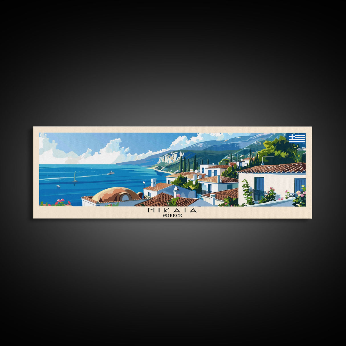 Nikaia Greece Wall Art, Panoramic Travel Poster, Panoramic Framed Canvas Print, City Wall Art, Wall Hanging Home Decor, Travel Art