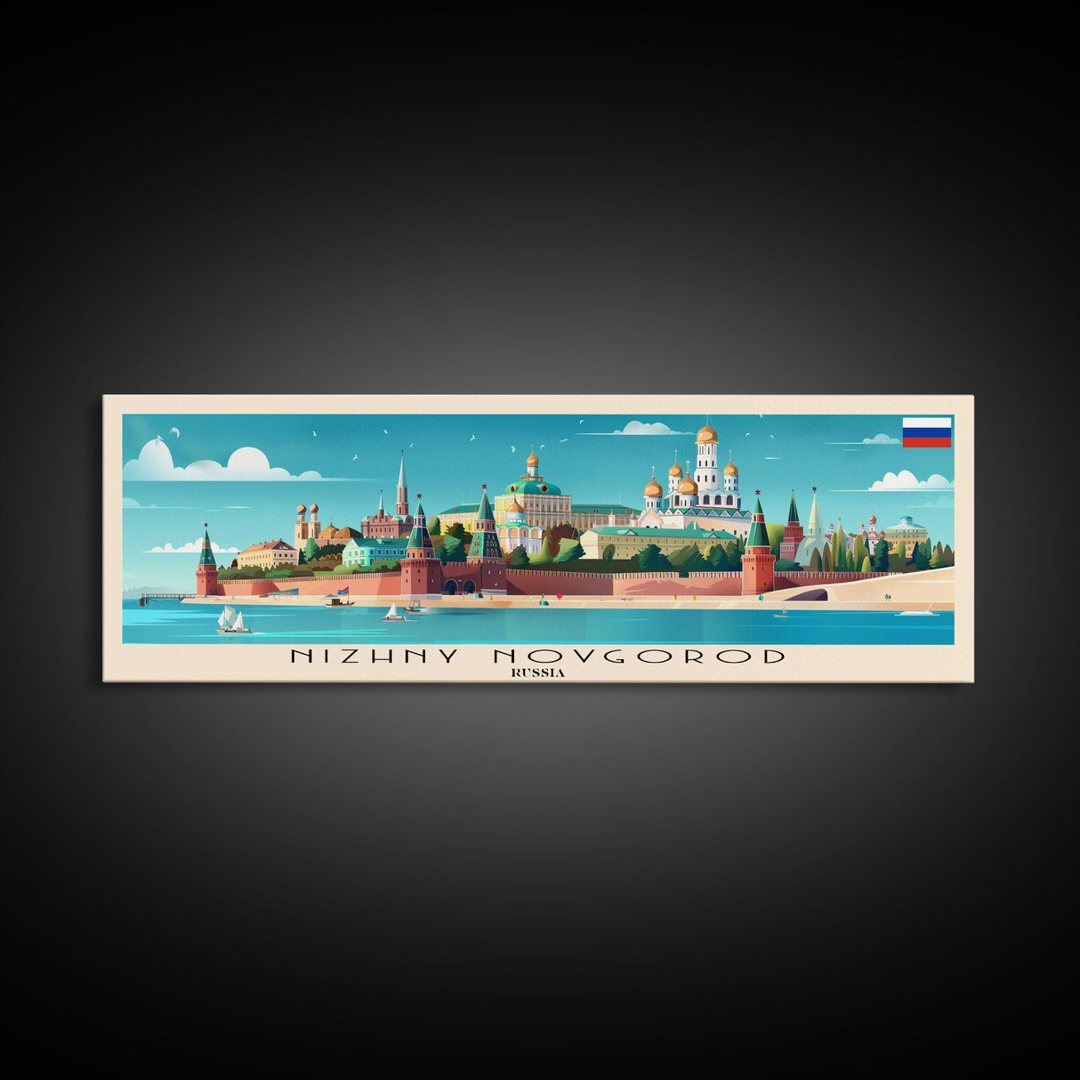 Nizhny Novgorod Panoramic Travel Poster, Framed Canvas Print or Metal Wall Art, Travel Art, Home Decor, Panoramic Painting, Midcentury Art