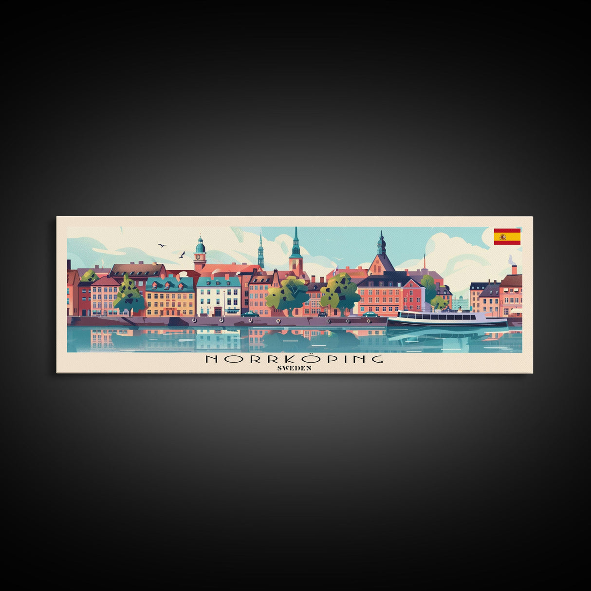 Norrkoping Sweden Travel Print Wall Art, Panoramic City Art, Travel Art, Wall Decor, Vacation Gift, Framed Canvas Print Or Metal Art