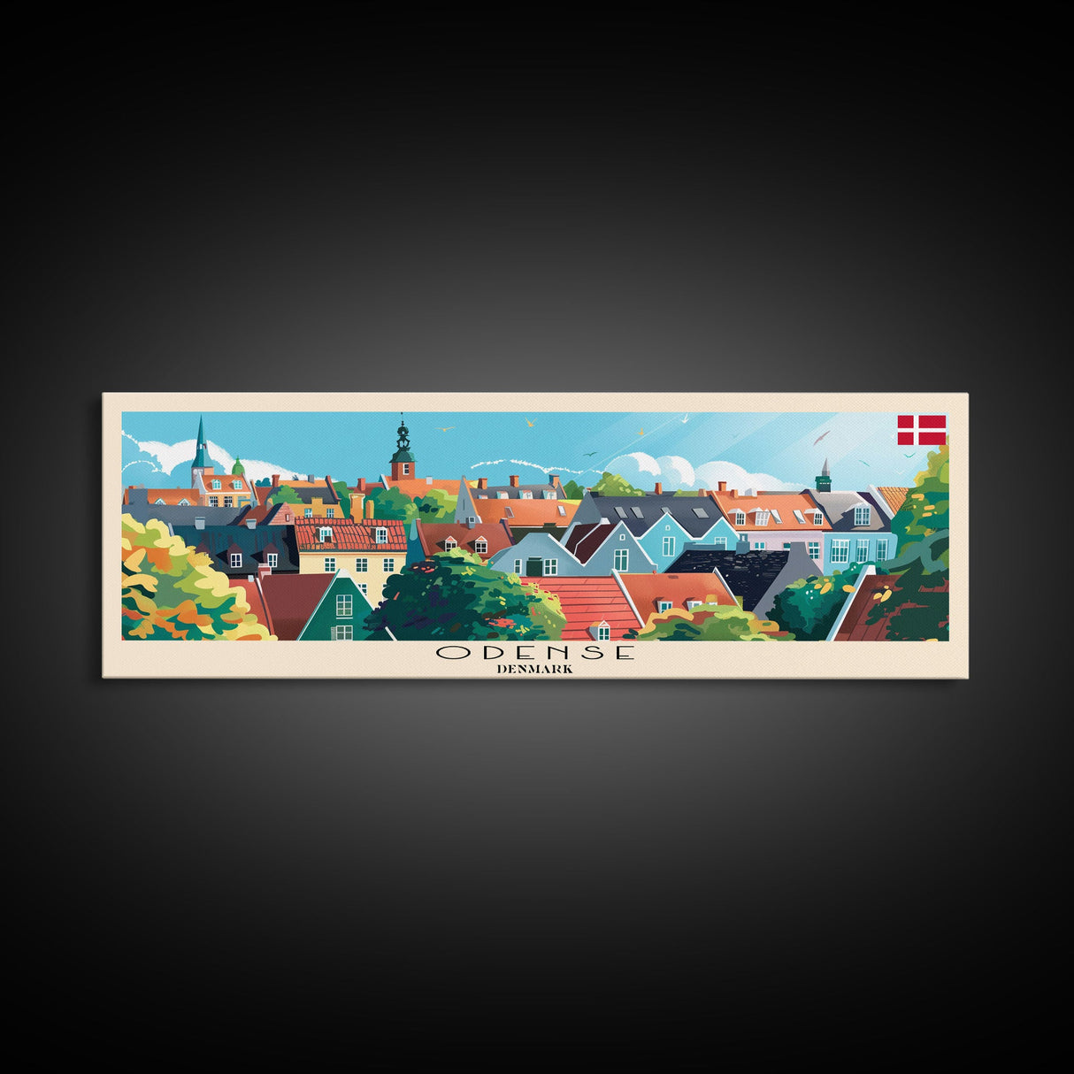 Odense Denmark Wall Art, Panoramic Travel Poster, Panoramic Framed Canvas Print, City Wall Art, Wall Hanging Home Decor, Travel Art