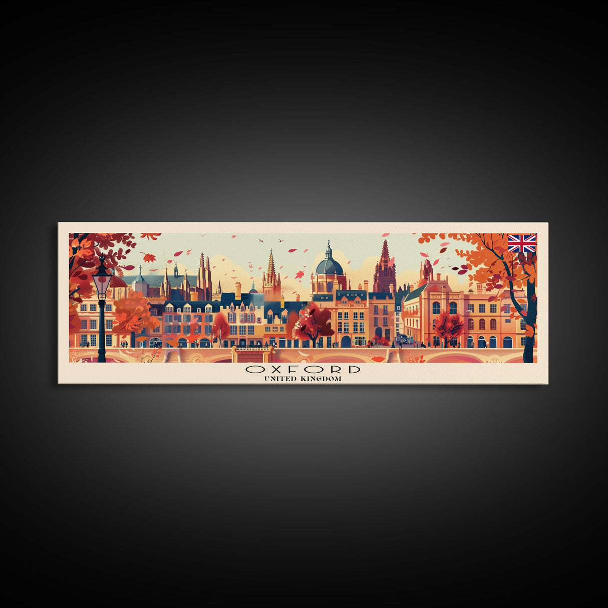 Oxford United Kingdom Panoramic Travel Poster, Framed Canvas Print or Metal Wall Art, Travel Art, Home Decor, Panoramic Painting, Midcentury Art