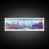 Paris France Panoramic Travel Poster, Framed Canvas Print or Metal Wall Art, Travel Art, Home Decor, Panoramic Painting, Midcentury Art