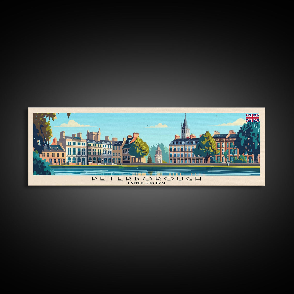 Peterborough United Kingdom Wall Art, Panoramic Travel Poster, Panoramic Framed Canvas Print, City Wall Art, Wall Hanging Home Decor, Travel Art