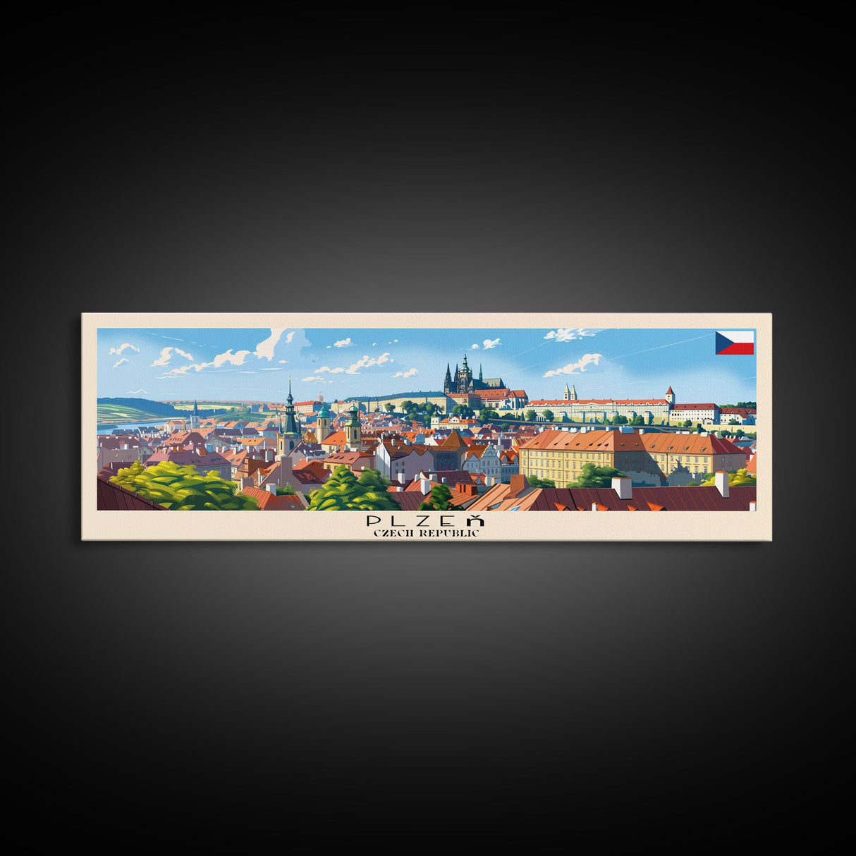 Plzen Czech Republic Wall Art, Panoramic Travel Poster, Panoramic Framed Canvas Print, City Wall Art, Wall Hanging Home Decor, Travel Art