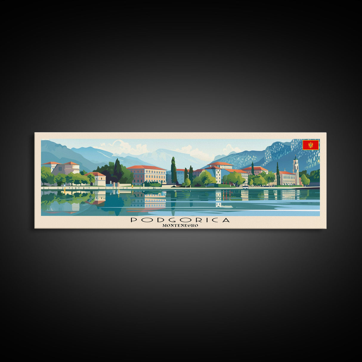 Podgorica Montenegro Travel Art, City Art, Framed Canvas Print or Metal Wall Art, Europe Travel Poster, Panoramic Wall Art, Extra Wide Wall Art