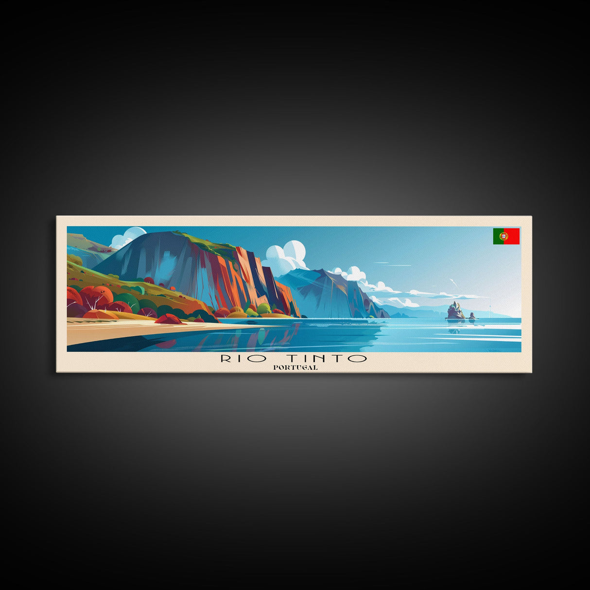 Rio Tinto Panoramic Travel Poster, Framed Canvas Print or Metal Wall Art, Travel Art, Home Decor, Panoramic Painting, Midcentury Art