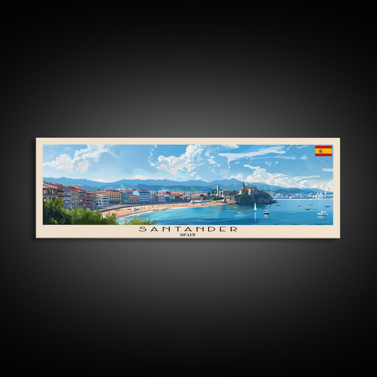 Santander Spain Travel Print Wall Art, Panoramic City Art, Travel Art, Wall Decor, Vacation Gift, Framed Canvas Print Or Metal Art