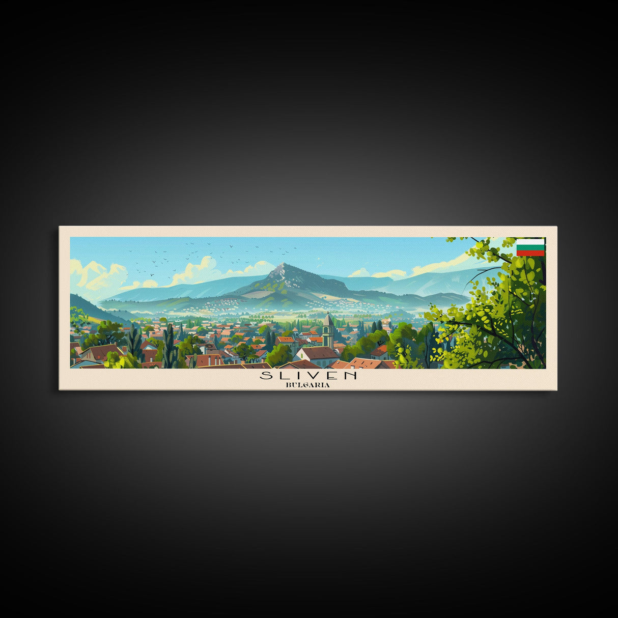 Sliven Bulgaria Wall Art, Panoramic Travel Poster, Panoramic Framed Canvas Print, City Wall Art, Wall Hanging Home Decor, Travel Art