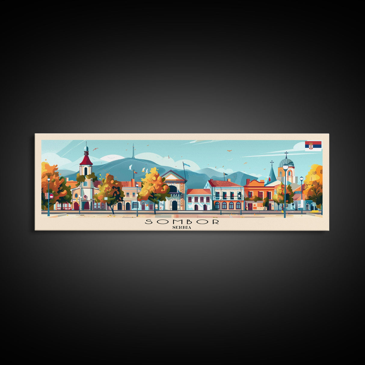 Sombor Serbia Travel Print Wall Art, Panoramic City Art, Travel Art, Wall Decor, Vacation Gift, Framed Canvas Print Or Metal Art