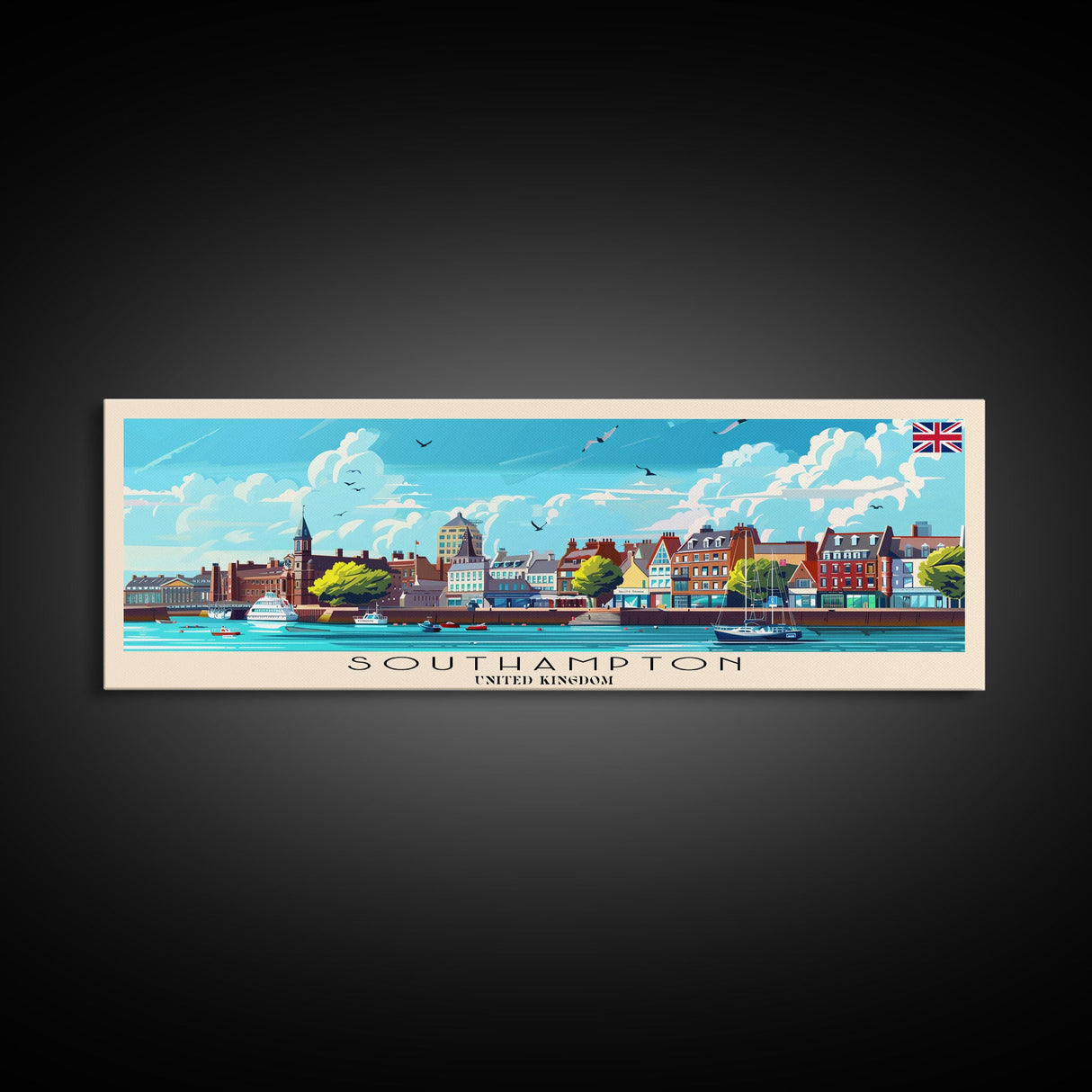 Southampton United Kingdom Wall Art, Panoramic Travel Poster, Panoramic Framed Canvas Print, City Wall Art, Wall Hanging Home Decor, Travel Art