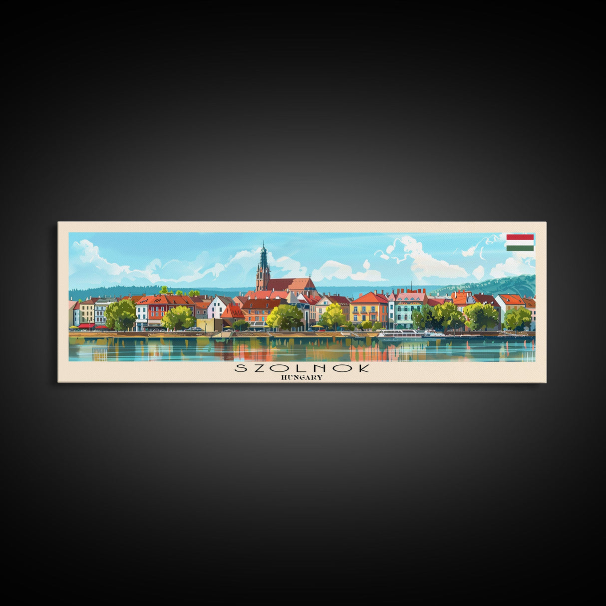 Szkesfehervar Hungary Panoramic Travel Poster, Framed Canvas Print or Metal Wall Art, Travel Art, Home Decor, Panoramic Painting, Midcentury Art