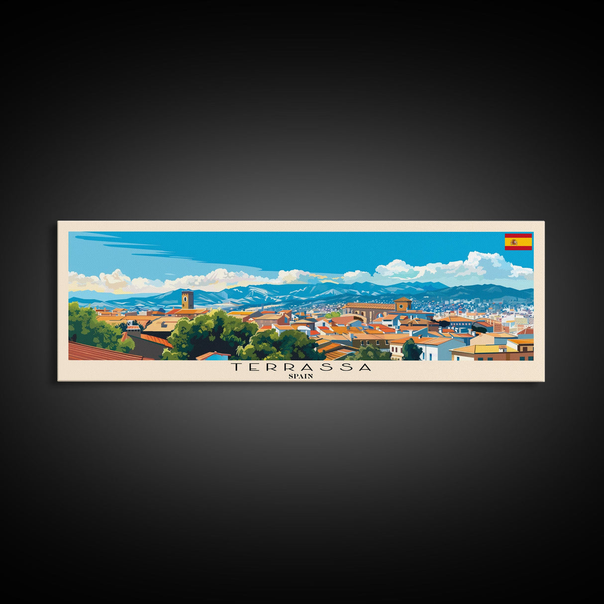 Terrassa Spain Wall Art, Panoramic Travel Poster, Panoramic Framed Canvas Print, City Wall Art, Wall Hanging Home Decor, Travel Art