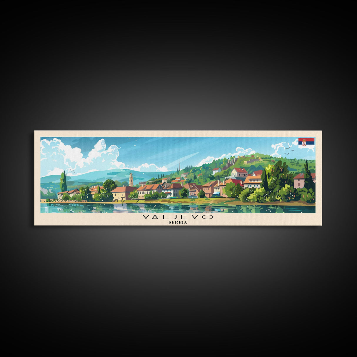 Valjevo Serbia Panoramic Travel Poster, Framed Canvas Print or Metal Wall Art, Travel Art, Home Decor, Panoramic Painting, Midcentury Art