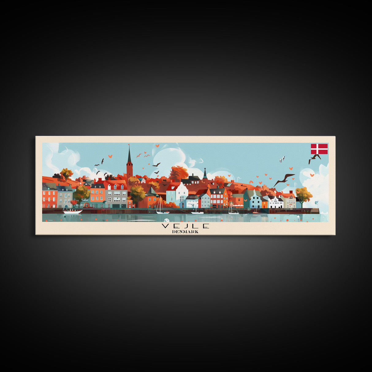 Vejle Denmark Travel Art, City Art, Framed Canvas Print or Metal Wall Art, Europe Travel Poster, Panoramic Wall Art, Extra Wide Wall Art