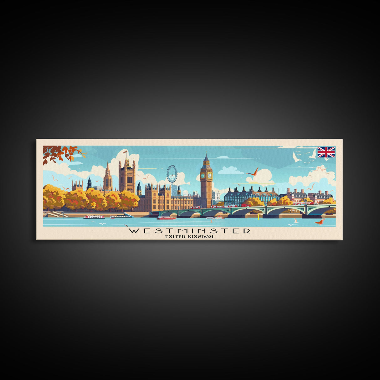 Westminster United Kingdom Wall Art, Panoramic Travel Poster, Panoramic Framed Canvas Print, City Wall Art, Wall Hanging Home Decor, Travel Art