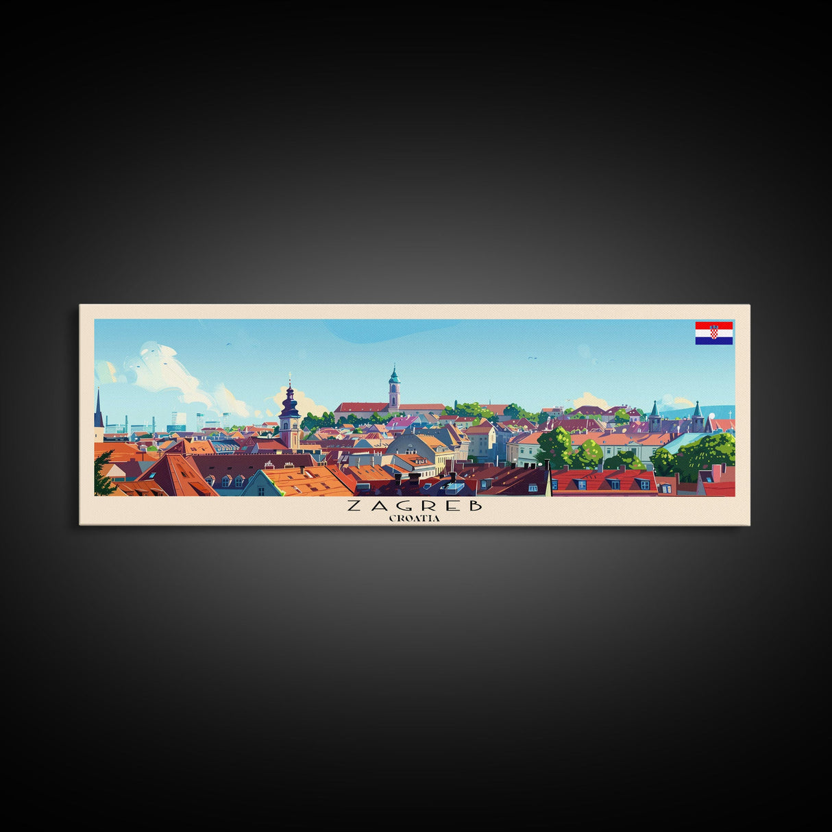 Zagreb Croatia Travel Art, City Art, Framed Canvas Print or Metal Wall Art, Europe Travel Poster, Panoramic Wall Art, Extra Wide Wall Art